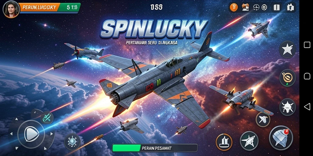 Antarmuka permainan SPINLUCKY yang mendebarkan saat bertempur di langit.